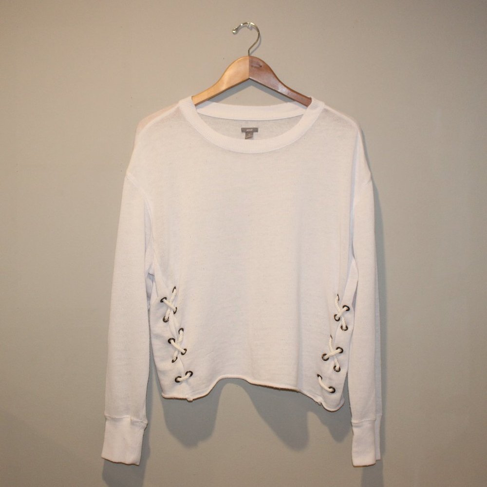 White Aerie Crewneck/Long Sleeve with Rope Detail on Sides
